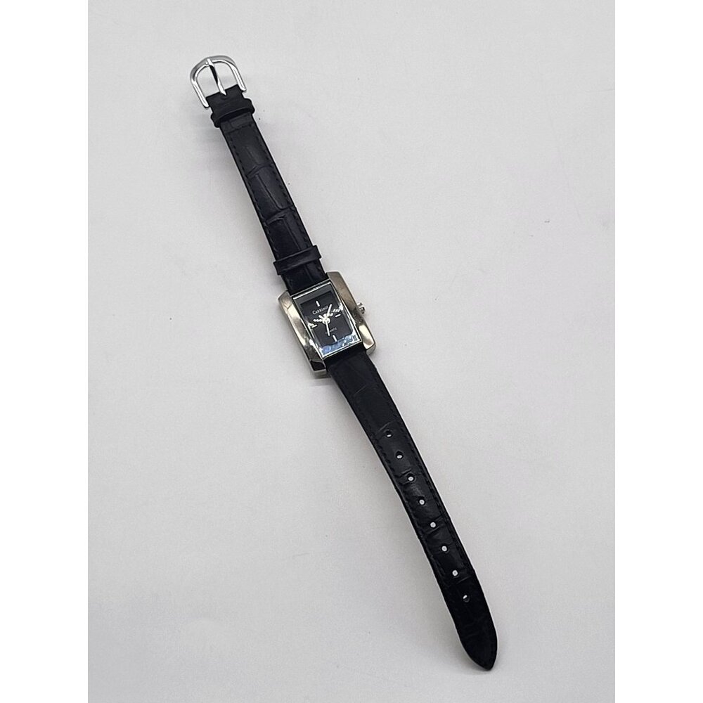 Carriage by Timex Silver Tone Rectangle Case Women's Watch Black Leather Band - Picture 8 of 10